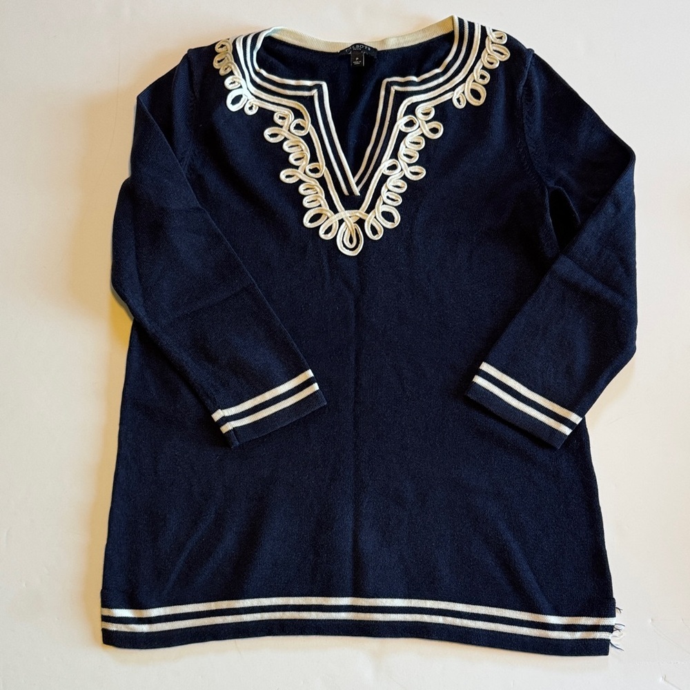 Talbots Navy Sweater with Cream Detail